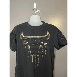 Switch Shirt Mens XL Black Gold Bull Graphic Distressed Cutout Streetwear Tee